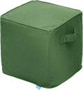 QILLOWAY Indoor/Outdoor Inflatable Stool, Ottoman Pouf Cube 16",All Weather Foot Rest for Camping or Home (Green)