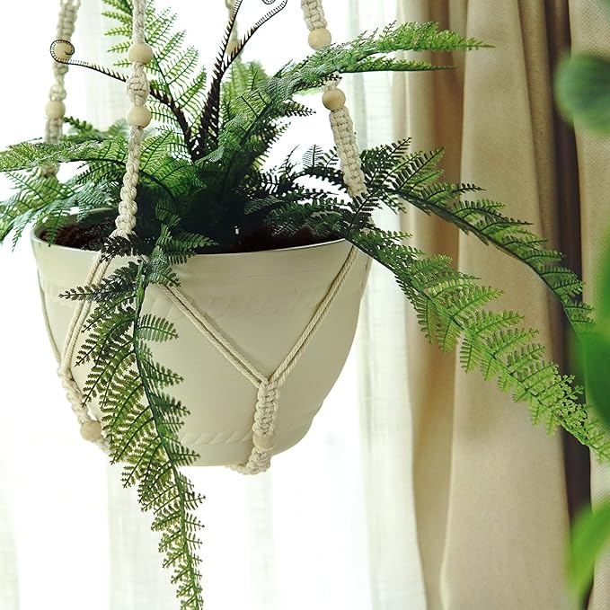 43 Inches Macrame Plant Hanger Large for 12 inch Pot Extra Long No Tassel Cotton Rope Hanging Plant Holder with Ceiling Hook Bohemian Home Decor