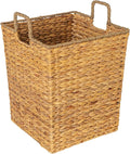 Household Essentials Square Handwoven Water Hyacinth and Seagrass Basket with Handles, Natural