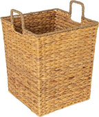 Household Essentials Square Handwoven Water Hyacinth and Seagrass Basket with Handles, Natural