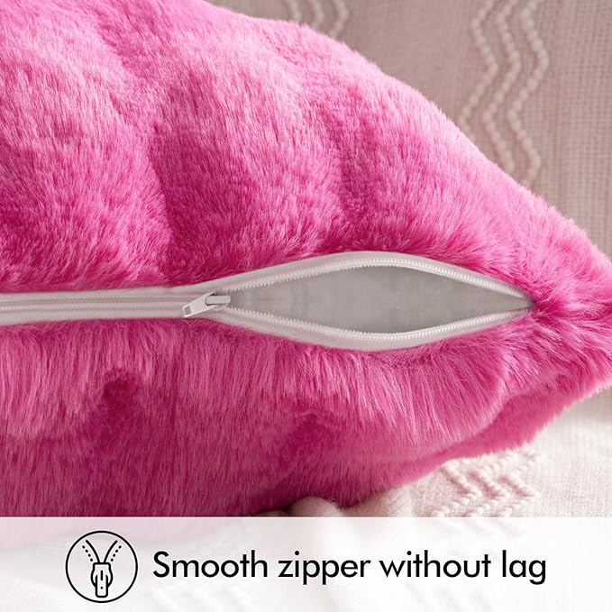 MIULEE Faux Fur Pillow Covers Thick Soft Plush Throw Pillows Luxury Spring Valentines Day Home Decor for Couch Bed Bedroom Living Room Sofa,20x20 Inch Pack of 2 Hot Pink