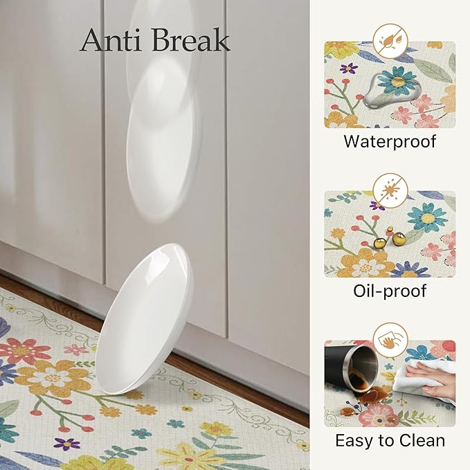 GENIMO Kitchen Mats for Floor 2PCS, Cushioned Kitchen Rugs Non Slip Washable, Farmhouse Anti Fatigue Mat Waterproof, Comfort Standing Mat Rug for Office, Home, Laundry, 17.3"x59"+17.3"x30", SoftWhite