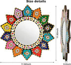 Sunflower Mirror - Vibrant 16-Petal Boho Circle Wall Decor, Small Decorative Floral Mirror Art for Living Room, Wood & Acrylic Mirror（2D Printed）
