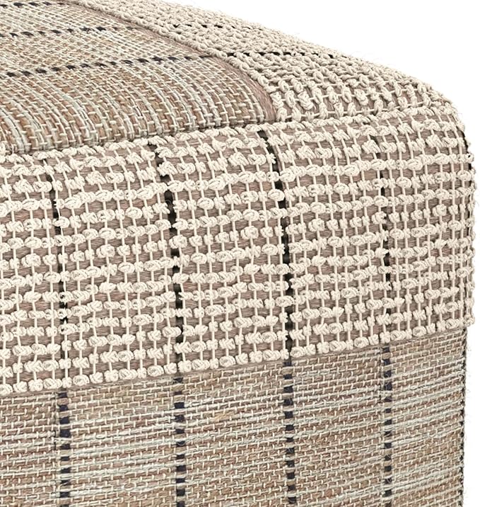 SIMPLIHOME Elmer Square Pouf - 18 inch Wide Handwoven Jute and Cotton Ottoman in Natural and Grey, Contemporary Footstool or Extra Seating for Living Room, Bedroom, or Kids Room, Assembled