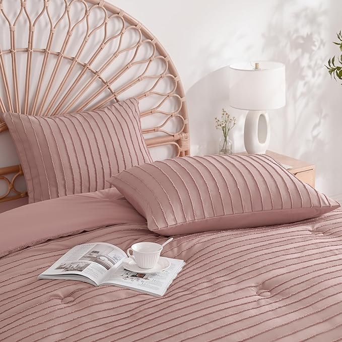 JELLYMONI Pillowcases King Size Smokey Pink 2 Pack Boho Striped Bed Pillow Covers 20x36in Polyester Envelope Pillow Shams Tufted Bohemian Textured (Pillows are not Included)
