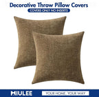 MIULEE Pack of 2 Coffee Throw Pillow Covers 16x16 Inch Soft Chenille Pillow Covers for Sofa Living Room Couch Solid Dyed Cases