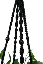 Macrame Plant Hanger & Holder, Hanging Planter 4 Legs Double Deck for 8 inch to 10 inch Two Pots Indoor Outdoor Hanging Planter Cotton Rope 67 Inch with Metal Ring (Cotton-Black)