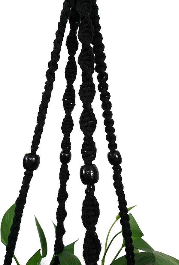 Macrame Plant Hanger & Holder, Hanging Planter 4 Legs Double Deck for 8 inch to 10 inch Two Pots Indoor Outdoor Hanging Planter Cotton Rope 67 Inch with Metal Ring (Cotton-Black)