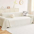 hyha Couch Cover for Dogs, Boho Sofa Covers for 3 Cushion Couch Washable, Chenille Sofa Slipcover for Pets, Soft Loveseat Sectional Couch Throw Blankets with Tassels (Beige, 71x91 Inch)