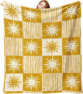Boho Sun Face Flannel Throw Blanket, Bohemia Sunshine Yellow Birthday Gifts for Kids Men Women, Sunny Plaid Check Stripes Soft Blankets for Bedding Sofa 50" x 60"