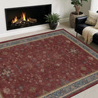 5x7 Boho Dark Red Rug for Living Room - Vintage Oriental Revival Low-Pile Carpet for Bedroom, Dining Table, Home Office, Machine Washable Area Rug Non-Slip with Rubber Back