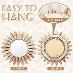 3 Pack Gold Sunburst Mirrors for Wall Decor Circle Flowers Mirrors Decorative Gold Hanging Wall Art Flowers Mirror for Home Living Dinning Room Bedroom Bathroom Boho Decoration Art (Flower)