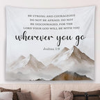 MNASAIOO Christian Mountian Lord Wall Tapestry Hanging for Bedroom, Bible Verse Scripture Joshua 1:9 Tapestries, Watercolor Religious Wall Decor Banner for Living Room Prayer Room Church 50x60in