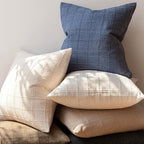 Foindtower Set of 2 Decorative Linen Check Throw Pillow Covers Neutral Farmhouse Vintage Cushion Covers Modern Coastal Boho Home Decor for Sofa Chair Couch Bedroom Living Room,26×26 Inch,Blue