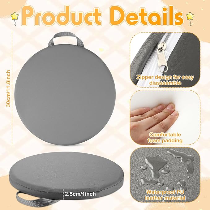 Suzile 12 Pcs 12'' Floor Cushions for Classroom Flexible Floor Seating with Handles Classroom Carpet Cushions for Kids Toddlers Daycare Preschool Furniture(Gray,Round)