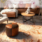 Thgonwid Unstuffed Faux Leather Pouf Cover, Handmade Footstool Ottoman Storage Solution, Floor Footrest Cushion - 16.5”Dx12”H, Brown & Coffee