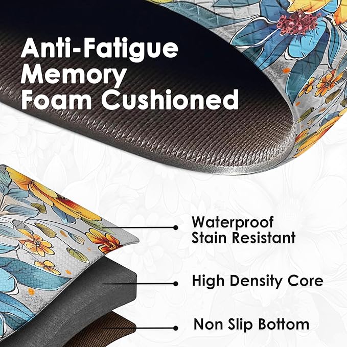 Arttown Boho Anti-Fatigue Kitchen Rug Set of 2 Colorful Floral Mandala Cushioned Floor Standing Mat Waterproof Non-Slip Mat and PVC Ergonomic Comfort Foam Rug