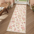 Lahome Floral Runners for Hallways Non Slip, 2x6 Washable Kitchen Runner Rug, Soft Boho Throw Carpet for Girls Bedside Bedroom Laundry Bathroom Nina Beige/Pink/Multi