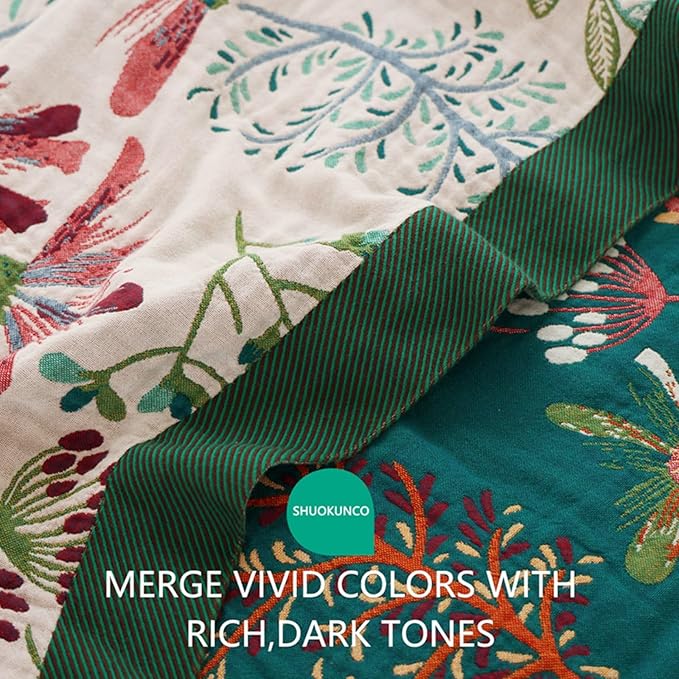 Boho Throw Blanket, 100% Cotton Ultra Soft Luxury Throw Rustic Quilt, Muslin Breathable Soft Bed Throw ，All Throw for Sofa Couch Chair 80x90 Inch
