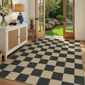 Lessymo Living Room Area Rug 5x7, Checkered Washable Easy Jute Outdoor Patio Rug, Non Shed Carpet for Dining Room Bedroom, Kids & Pets Friendly, Diamond Black/Beige