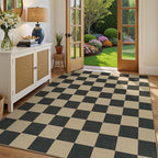 Lessymo Living Room Area Rug 5x7, Checkered Washable Easy Jute Outdoor Patio Rug, Non Shed Carpet for Dining Room Bedroom, Kids & Pets Friendly, Diamond Black/Beige