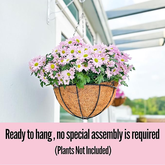 LaLaGreen Hanging Planters with Coco Liners (10 Pack, 12 Inch) Hanging Baskets for Plant Outdoor Hanging Plant Pot Flower Metal Wire Round Holder Hanger Hook Chain Deck Porch Garden Balcony Boho Decor
