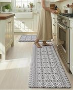 LUMI Anti-Fatigue Kitchen Floor Mats Set of 2,Cushioned Comfort Standing Rug Waterproof 2PCS, Non-Slip Ergonomic Foam Runner for Sink, Laundry, Office & Home,17x29+17x59,