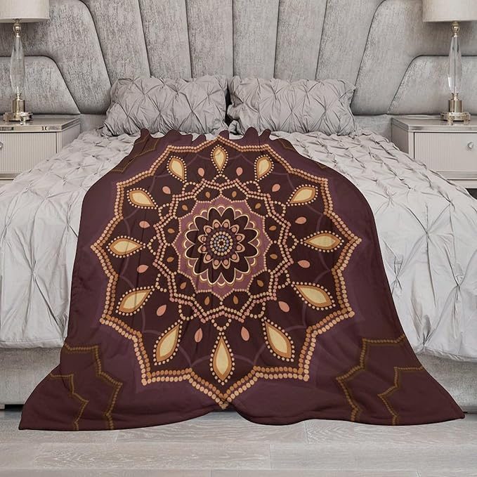 Mandala Throw Blanket Indian Hippie Bohemian Art Floral Texture Ornamental Pattern Blanket for Sofa Bed Couch Chair Or Dorm 70"x80"