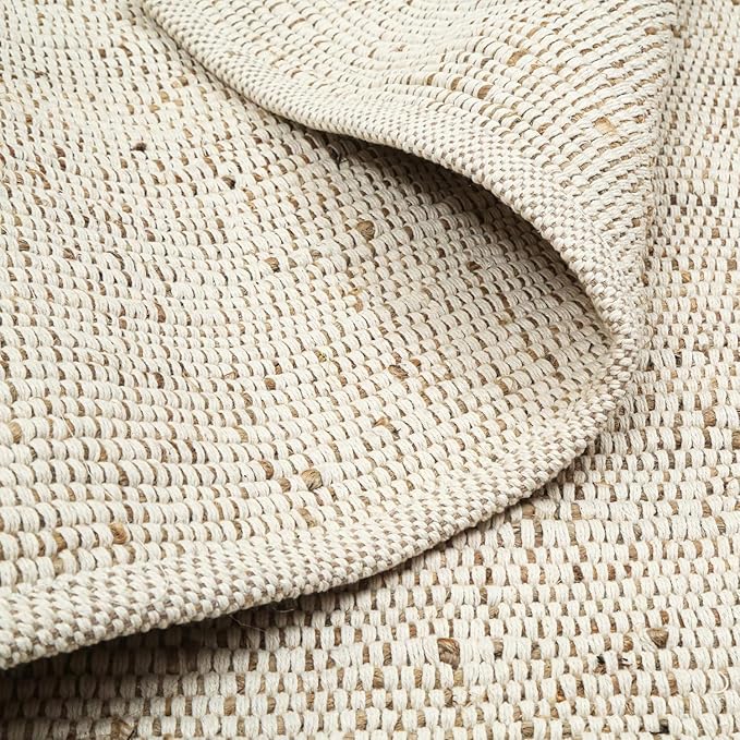 Jute Cotton Hand Woven Natural Farmhouse Area Rug for Living Room Bedroom Kitchen Hallway Entryway- Rustic Vintage Bohemian Decor - (6' x 9' Cotton Jute)
