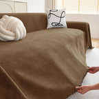 hyha Couch Cover for Dogs, Boho Sofa Covers for 3 Cushion Couch Washable, Chenille Sofa Slipcover for Pets, Soft Loveseat Sectional Couch Throw Blankets with Tassels (Chocolate, 71x134 Inch)