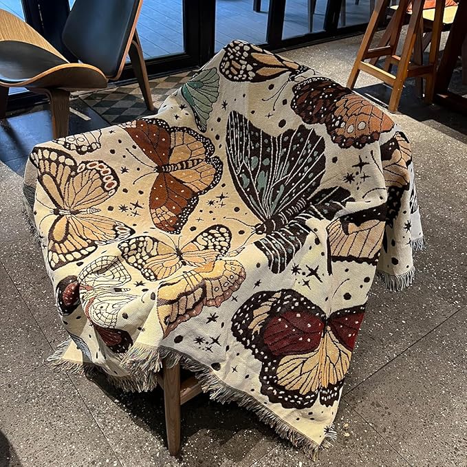 Hopstar Butterfly Throw Blanket Outdoor Blankets and Throws Boho Western Decor Cotton Woven Couch Cover Blanket for Sofa Living Room Beach Travel 51"x63" (Colorful Butterfly)