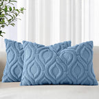 decorUhome Cozy Textured Throw Pillow Covers 12x20 Inch Set of 2, Soft Plush Faux Wool Blue Accent Couch Pillow Covers for Modern Farmhouse Sofa Bed Living Room