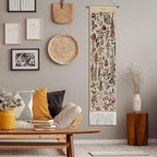 Tegeme Vintage Tapestry 52 x 13 Inch, Long Vertical Wall Hanging Reference Illustrative Botanical Tassel Tapestry for Bedroom Living Room Home Decoration(Flower)