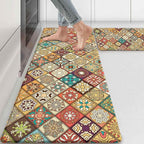 Boho Kitchen Rug Mats for Floor Cushioned Anti Fatigue Mexican Colorful Ceramic Tile Kitchen Rugs Sets of 2 Non Slip Waterproof Comfort Memory Foam Standing Floor Mat for Laundry Sink Desk