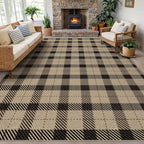 Neutral Easy Jute Rug 9x12 for Living Room, Large Indoor Outdoor Natural Color Farmhouse Area Rugs for Patio, Backyard and Dining Room, Plaid Woven Design, Non Shed, Washable Outside Carpet
