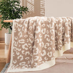 NEXHOME PRO Leopard Soft Blanket, Fuzzy Throw Blanket for Couch Bed Sofa Picnic, Knit Blankets for Women Gifts Beige 50 x 60 inches