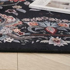 Rugcomf 2'x3' Entryway Rug - Paisley Pattern, Door Mat Indoor Entrance, Floral Vintage, Machine Washable, Non-Slip Low Pile Area Rug for Kitchen, Front Door, Kids Room - Black