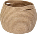 Decorative Wicker Storage Basket, 11" x 9" Indoor Plant Basket for Home Decor, Round Woven Dog Cat Toy Bin with Handle, Bathroom Towel Storage, Jute Planter Holder, Shelf Closet Organizer