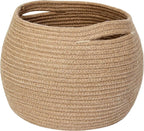 Decorative Wicker Storage Basket, 11" x 9" Indoor Plant Basket for Home Decor, Round Woven Dog Cat Toy Bin with Handle, Bathroom Towel Storage, Jute Planter Holder, Shelf Closet Organizer