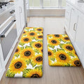 MAYHMYO Sunflower Kitchen Mat Set of 2 - Anti Fatigue Mats for Kitchen Floor - Non Slip Cushioned Rugs for Standing - Sunflower Decor (17.3"×29"+17.3"×47"-0.4")
