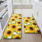 MAYHMYO Sunflower Kitchen Mat Set of 2 - Anti Fatigue Mats for Kitchen Floor - Non Slip Cushioned Rugs for Standing - Sunflower Decor (17.3"×29"+17.3"×47"-0.4")
