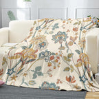 Boho Floral Throw Blanket, Bohemian Soft Cozy and Warm Couch Blankets Gift for Flower Lover, Decorative Blankets for Sofa Couch Bed, White Green 50×60 inches