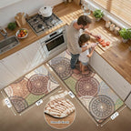 HEBE Cushioned Kitchen Mats for Floor Set of 2, Non Slip Anti Fatigue Kitchen Rugs and Mats, Floral Waterproof Comfort Foam Standing Mat Floor Carpet for Kitchen,Home Office,Sink,Laundry