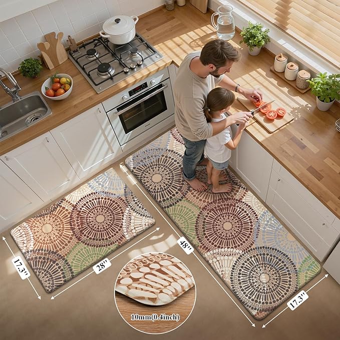 HEBE Cushioned Kitchen Mats for Floor Set of 2, Non Slip Anti Fatigue Kitchen Rugs and Mats, Floral Waterproof Comfort Foam Standing Mat Floor Carpet for Kitchen,Home Office,Sink,Laundry