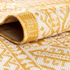 Rugs.com Outdoor Aztec Collection Rug – 3 Ft Round Yellow Flatweave Rug Perfect for Kitchens, Dining Rooms