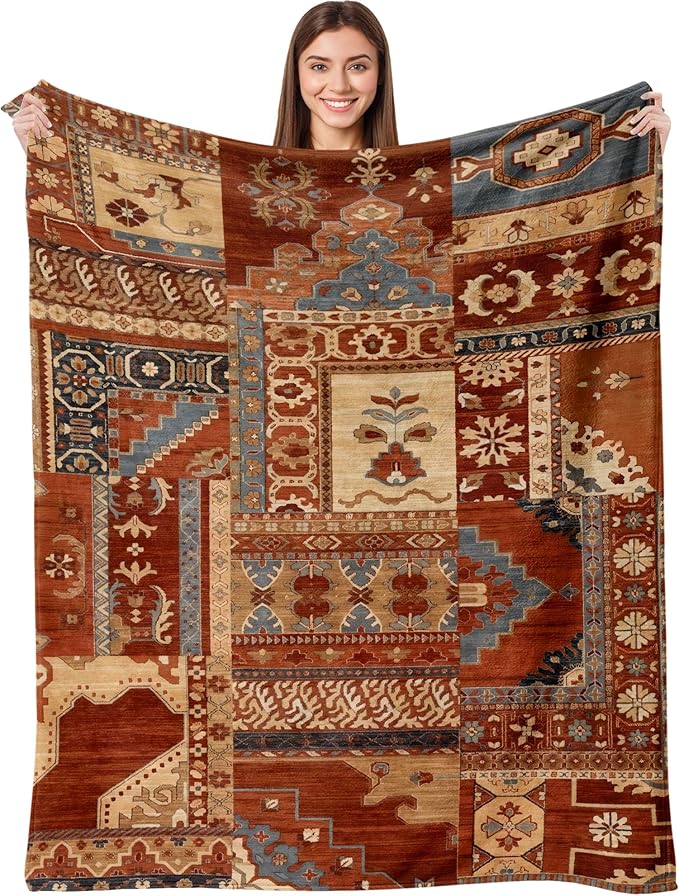 Aipon Boho Aztec Throw Blanket 40"x 50", Western Indian Native American Blanket Southwestern Decor, Brown Soft Cozy Lightweight Throws Blankets Gifts for Women Men Couch Bed Sofa Chair