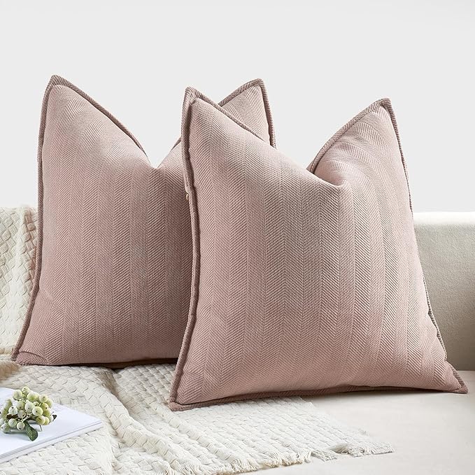MIULEE Pack of 2 Blush Pink Valentines Decorative Pillow Covers 18x18 Inch Soft Chenille Luxurious Couch Throw Pillows Farmhouse Cushion Covers for Sofa Bedroom Living Room Spring Home Decor