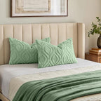 decorUhome Cozy Textured Throw Pillow Covers 12x20 Inch Set of 2, Soft Plush Faux Wool Sage Green Accent Couch Pillow Covers for Modern Farmhouse Sofa Bed Living Room