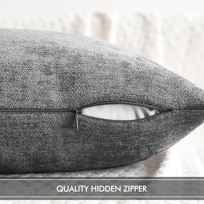 MIULEE Pack of 2 Dark Gray Decorative Pillow Covers 18x18 Inch Soft Chenille Couch Throw Pillows Farmhouse Cushion Covers for Home Decor Sofa Bedroom Living Room