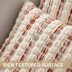 ANRODUO Boho Chenille Pillow Covers with Textured Tufted Stripes 18x18 Inch Set of 2 Woven Decorative Cushion Case Farmhouse Accent Neutral Pillowcase for Couch Sofa Bed Living Room Decor,Orange White